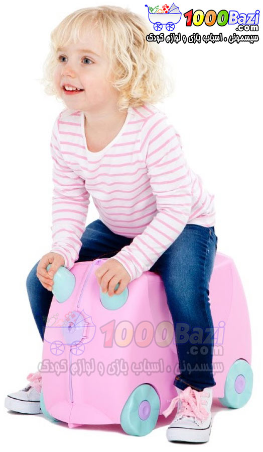 چمدان و اسباب بازی چرخدار کودک طرح صورتی کمرنگ Trunki