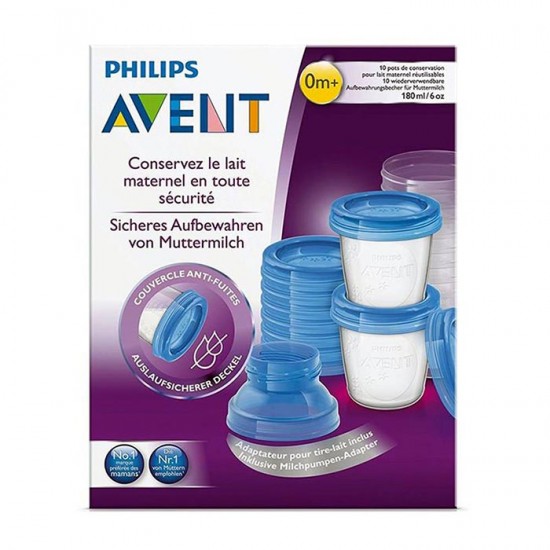 ظروف درب دار ذخیره شیر مادر و موادغذایی 10عددی Philips Avent