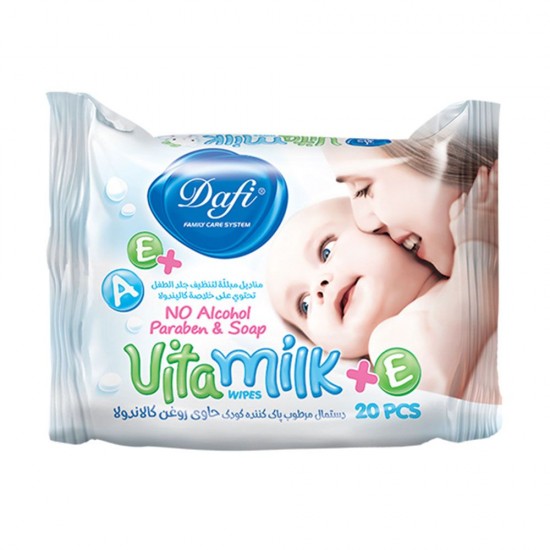 دستمال مرطوب پاک کننده کودک 20 عددی Vita Milk دافی Dafi